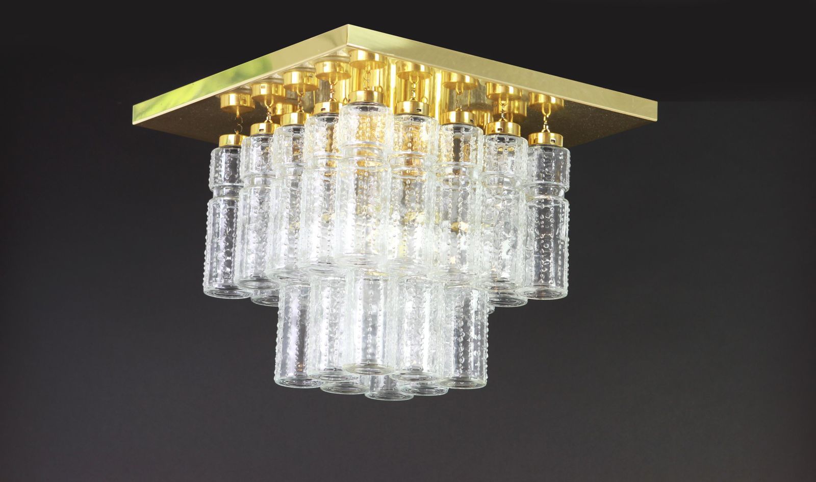 1 Of 2 Large Brass Crystal Glass Chandelier By Limburg, Germany, 1960s photo buy