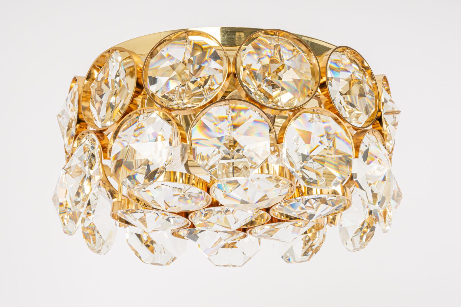 1 Of 2 Petite Flush Mount Light, Crystal Glass Designed By Palwa, Germany, 70s photo for sale