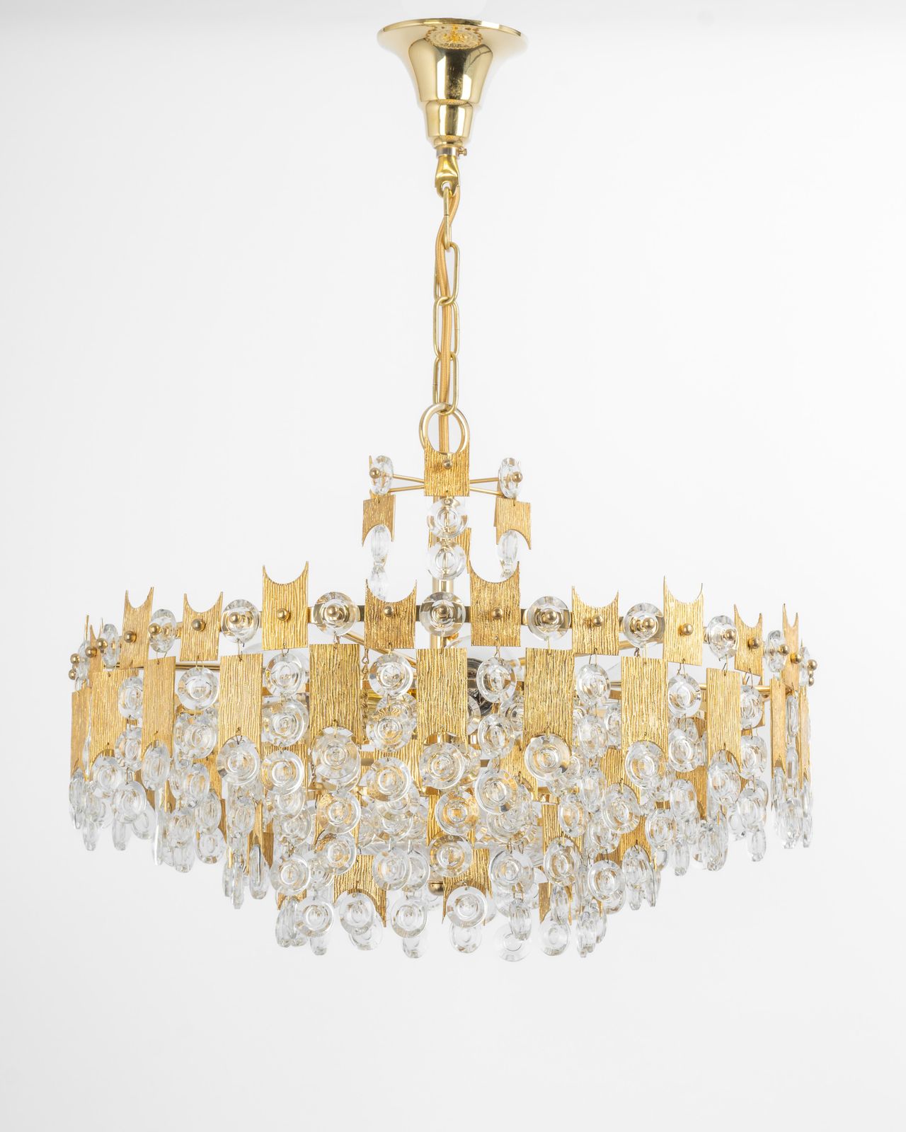 Impressive Large Gilt Brass And Crystal Glass Chandelier By Palwa Germany, 1960s photo furniture
