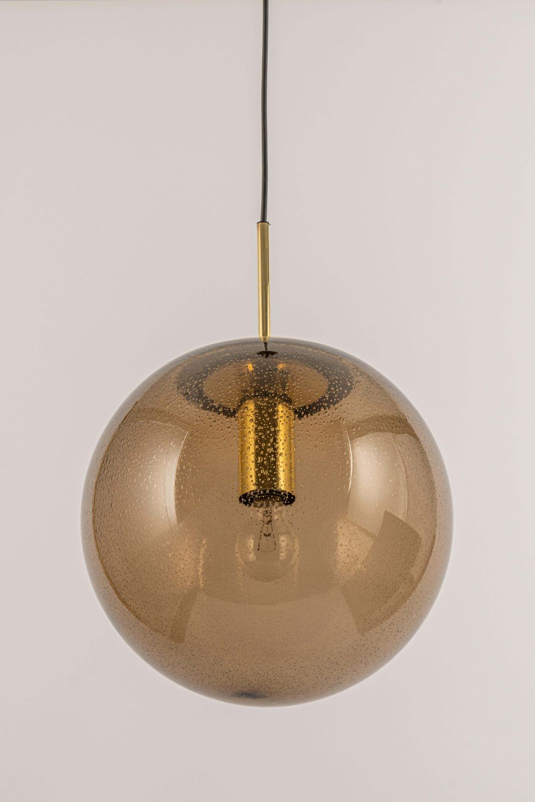 Large Limburg Brass With Smoked Glass Ball Pendant, Germany, 1970s photo for sale