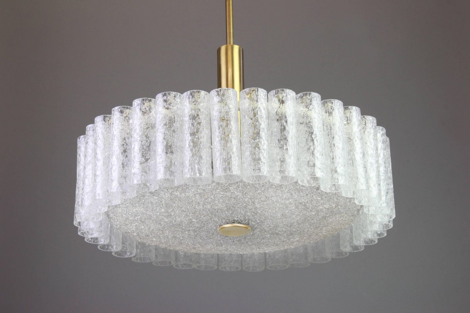 Large Murano Ice Glass Tubes Chandelier By Doria, Germany, 1970s photo Lighting
