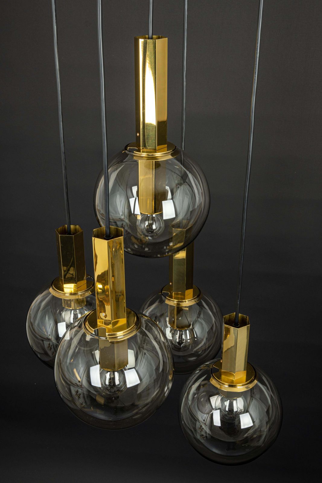 Large Designer Cascading Chandelier Smoked Glass By Cosack, Germany, 1970s photo vintage