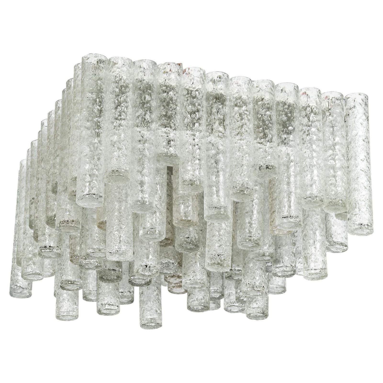 1 Of 3 Large Stunning Murano Ice Glass Tubes Flush Mount By Doria Germany, 1960s photo furniture