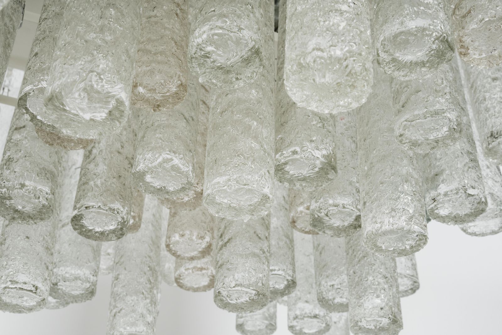 1 Of 3 Large Stunning Murano Ice Glass Tubes Flush Mount By Doria Germany, 1960s photo Lighting