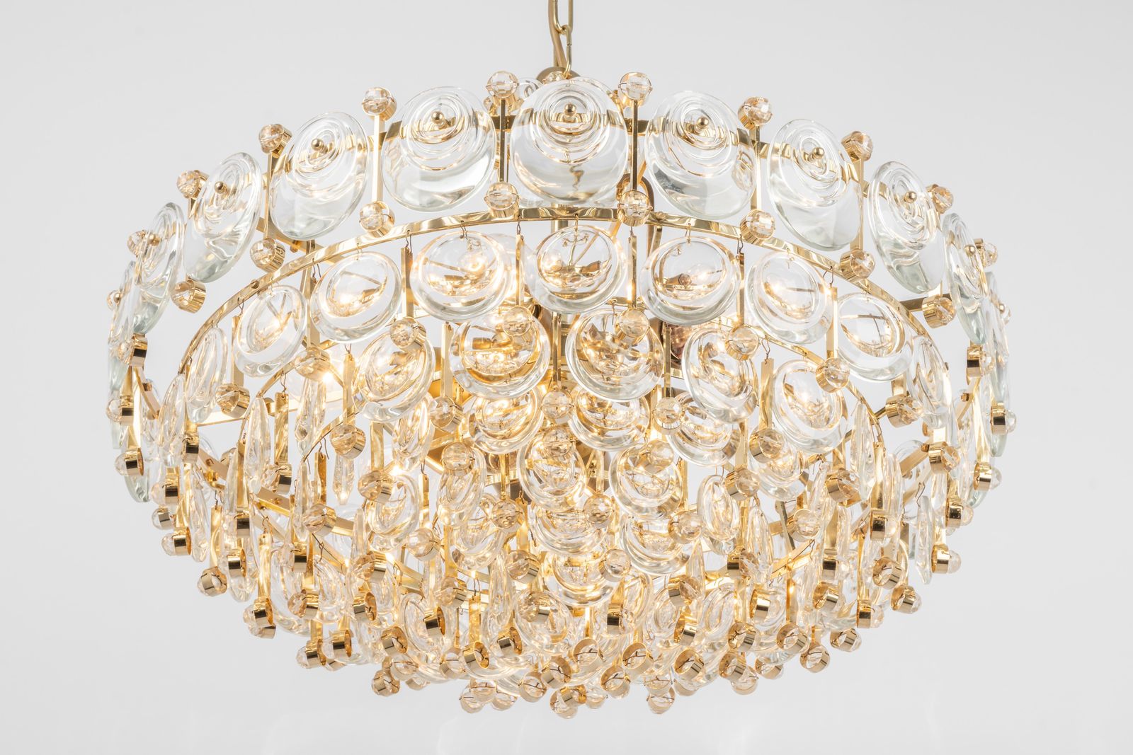Delicate Gilt Brass Crystal Chandelier By Palwa, Sciolari Design, Germany, 1970s photo furniture