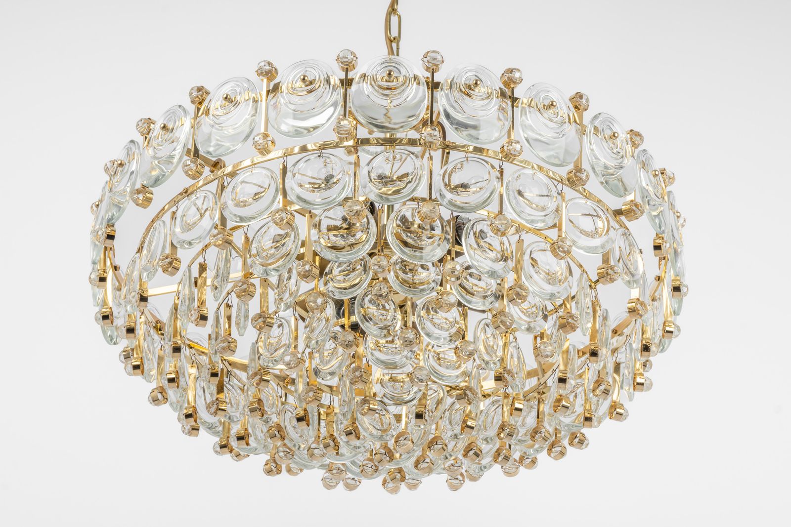 photo furniture Delicate Gilt Brass Crystal Chandelier By Palwa, Sciolari Design, Germany, 1970s