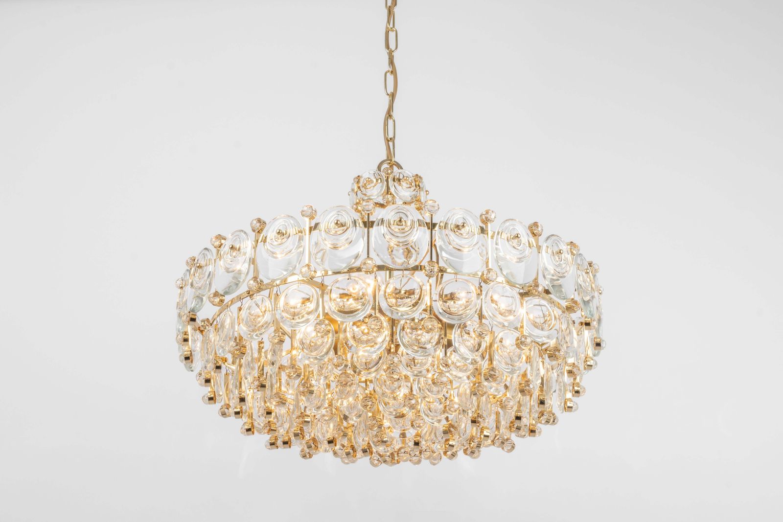 photo buy Delicate Gilt Brass Crystal Chandelier By Palwa, Sciolari Design, Germany, 1970s