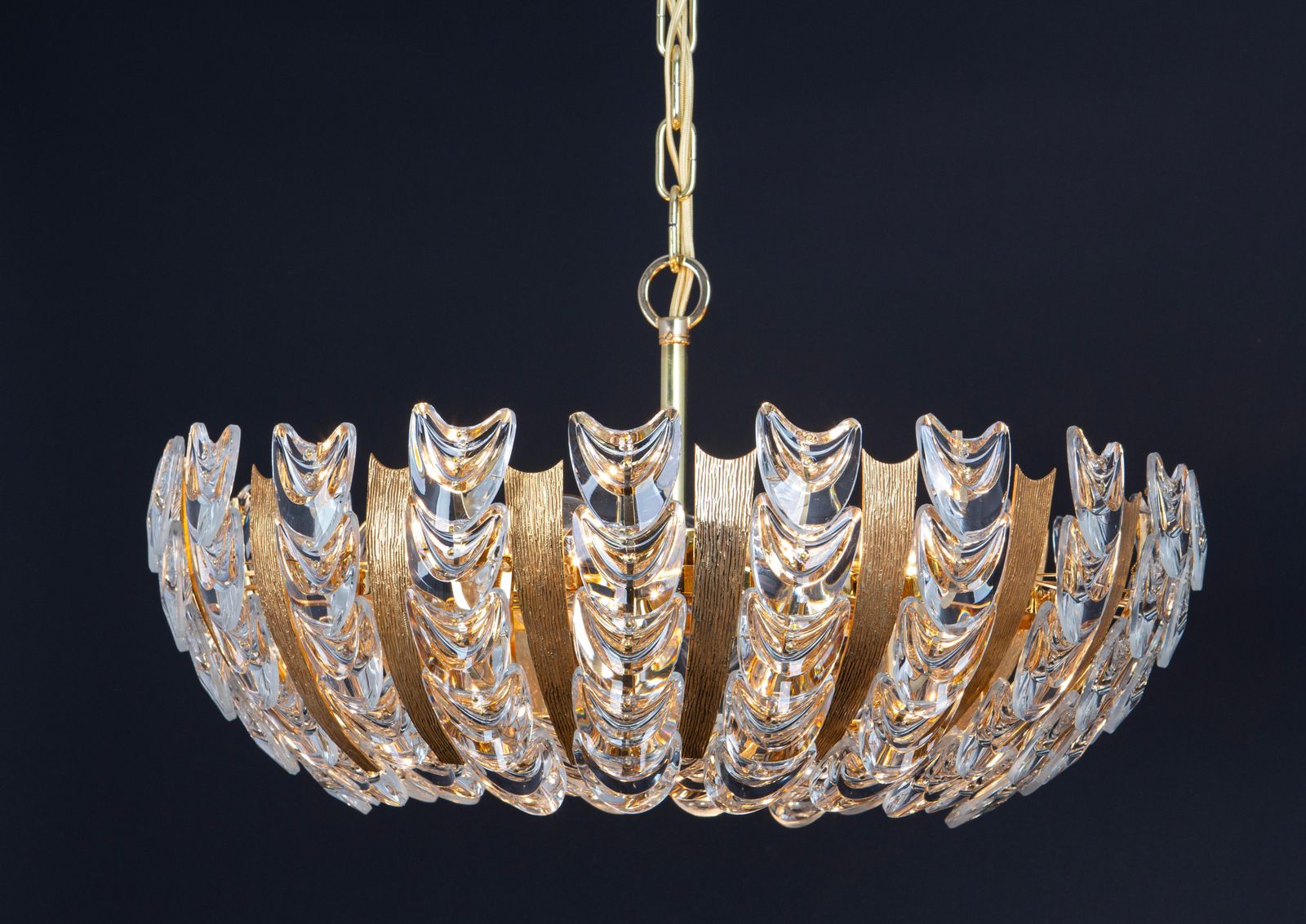 photo vinterior Large Delicate Gilt Brass Crystal Glass Chandelier By Palwa, Germany, 1970s