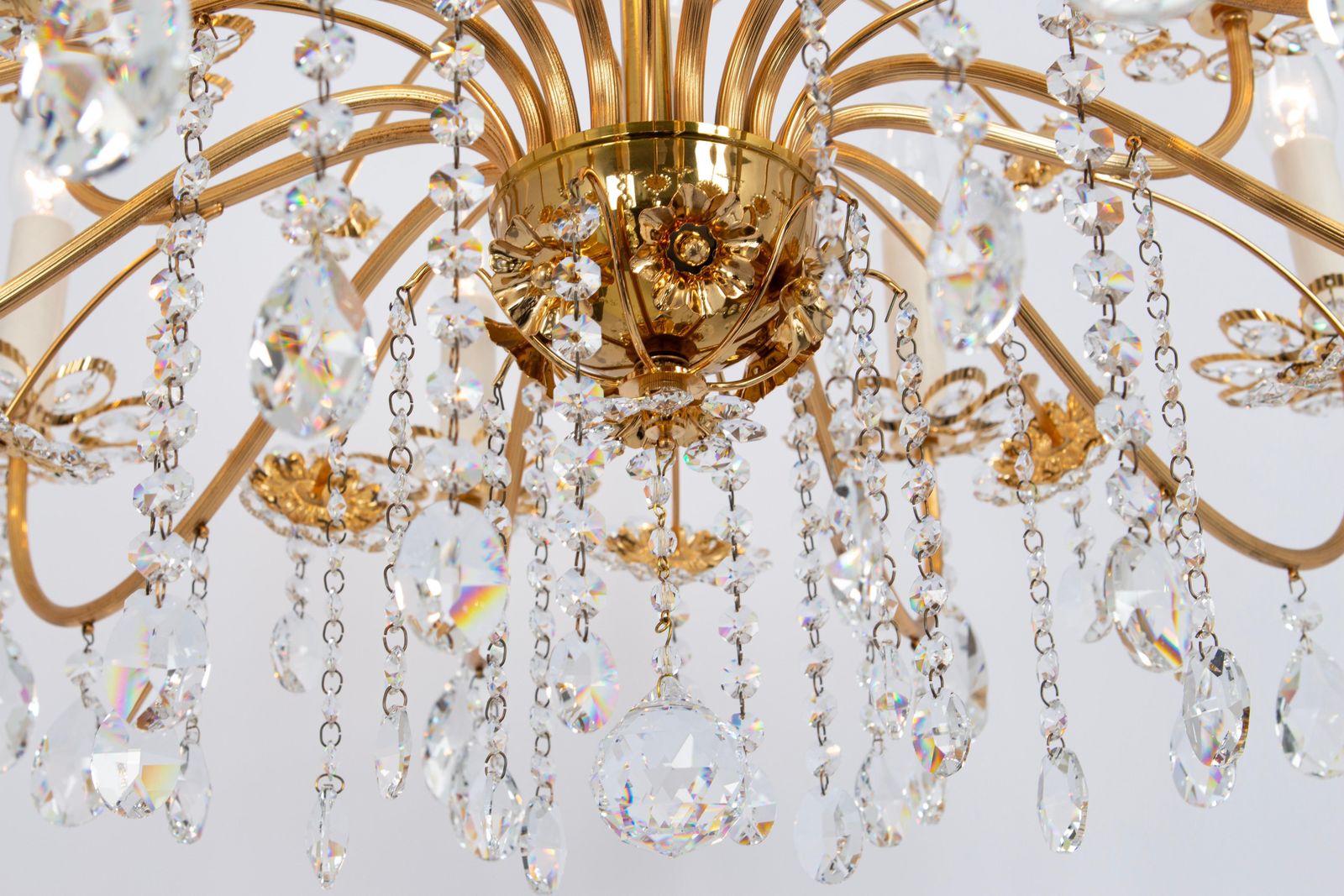 Lighting Large Gilt Brass Flower Shape Chandelier By Palwa, Germany, 1970s photo