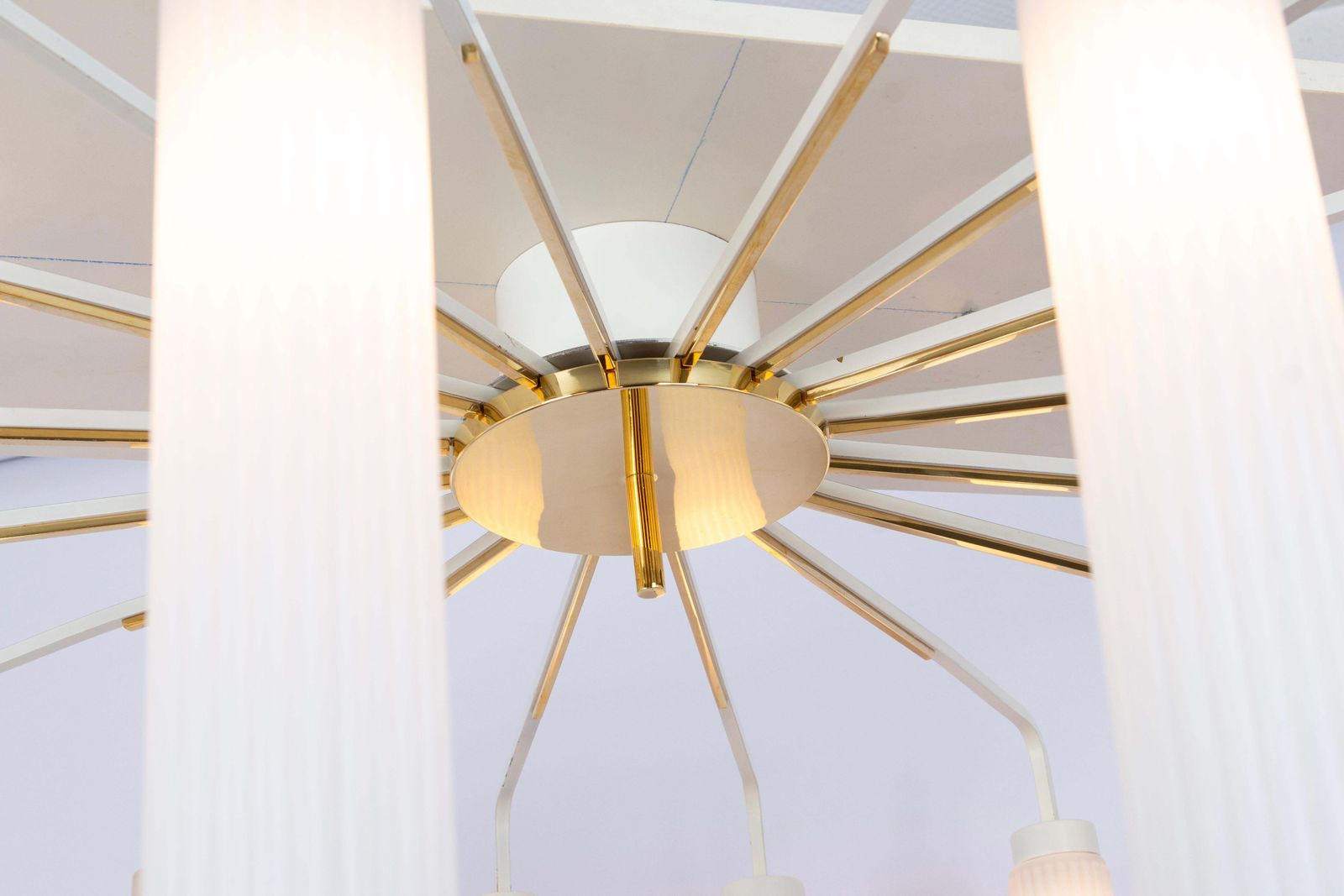 Extra Large Glass Sunburst Chandelier, Stilnovo Style, 1950s photo for sale