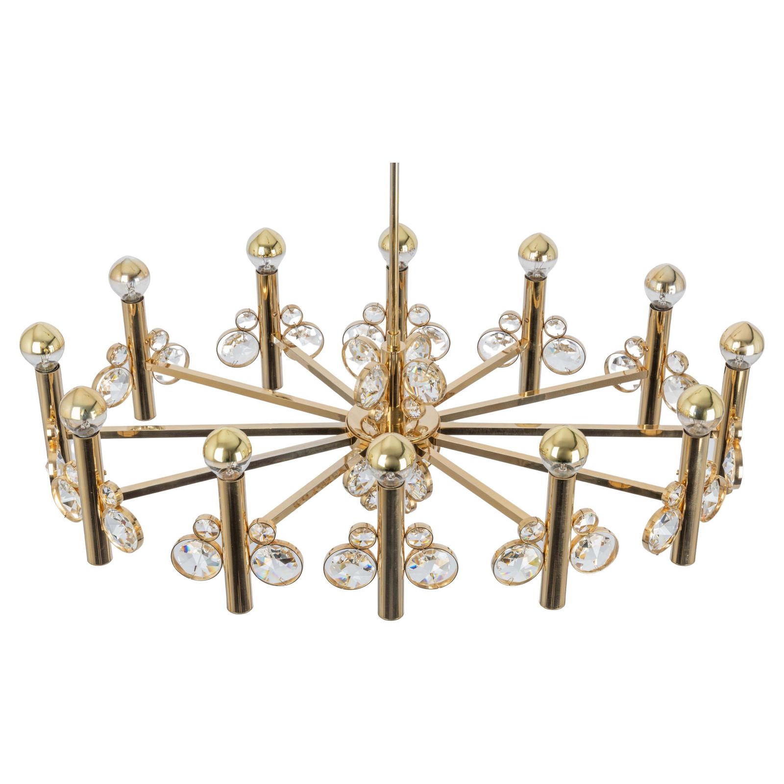 Large Gilt Brass Chandelier, Sciolari Design By Palwa, Germany, 1970s