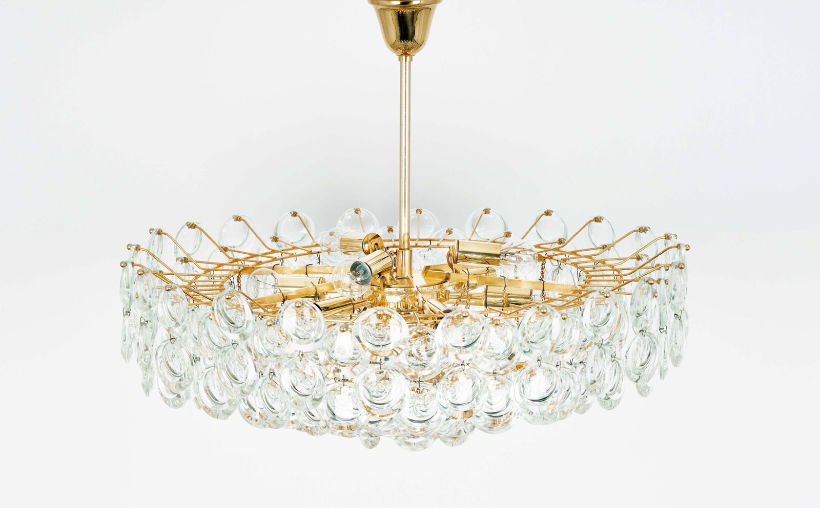 Huge Gilt Brass And Crystal Chandelier, Sciolari Design By Palwa, Germany, 1970s photo for sale