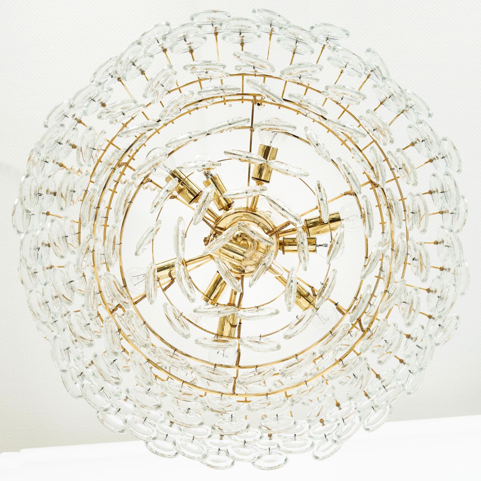 Huge Gilt Brass And Crystal Chandelier, Sciolari Design By Palwa, Germany, 1970s photo Lighting