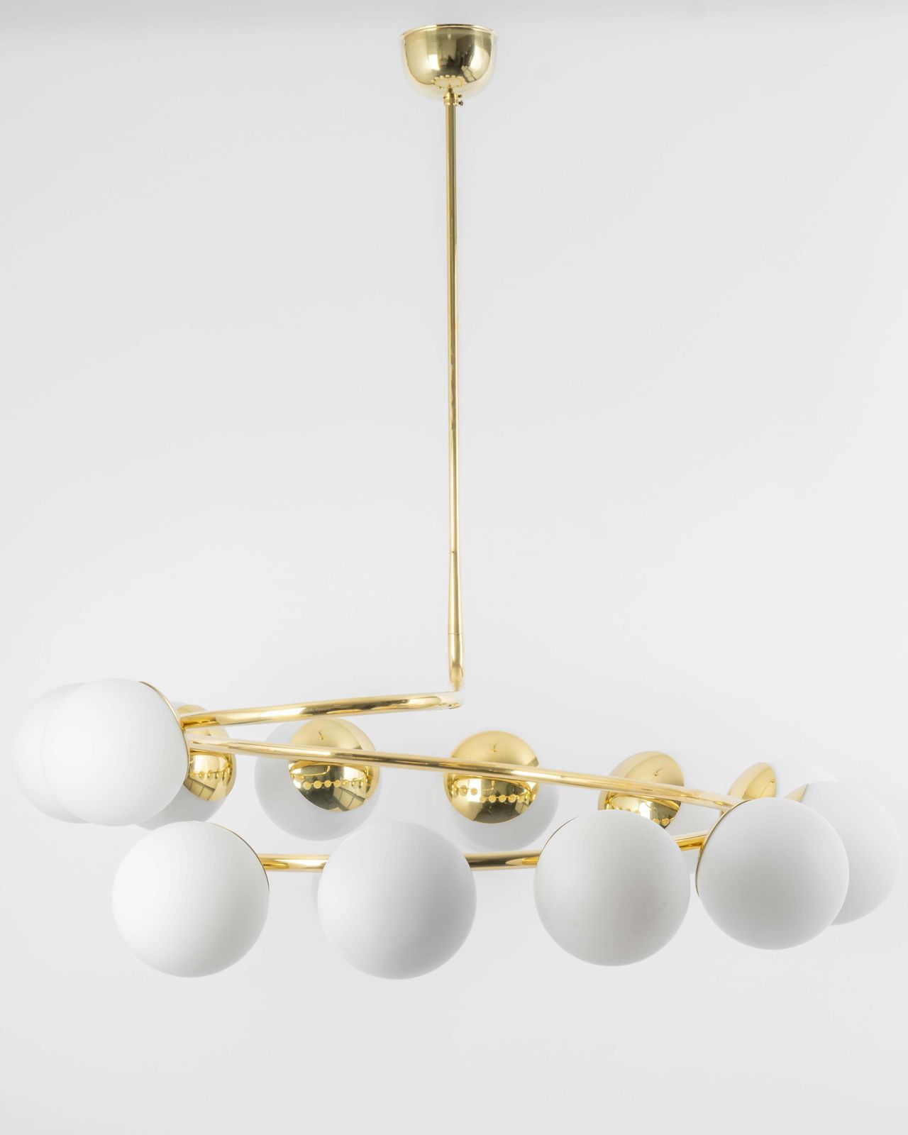 Large Italian Brass Radial Glass Chandelier, Stilnovo Style, 1960s photo 5674.0
