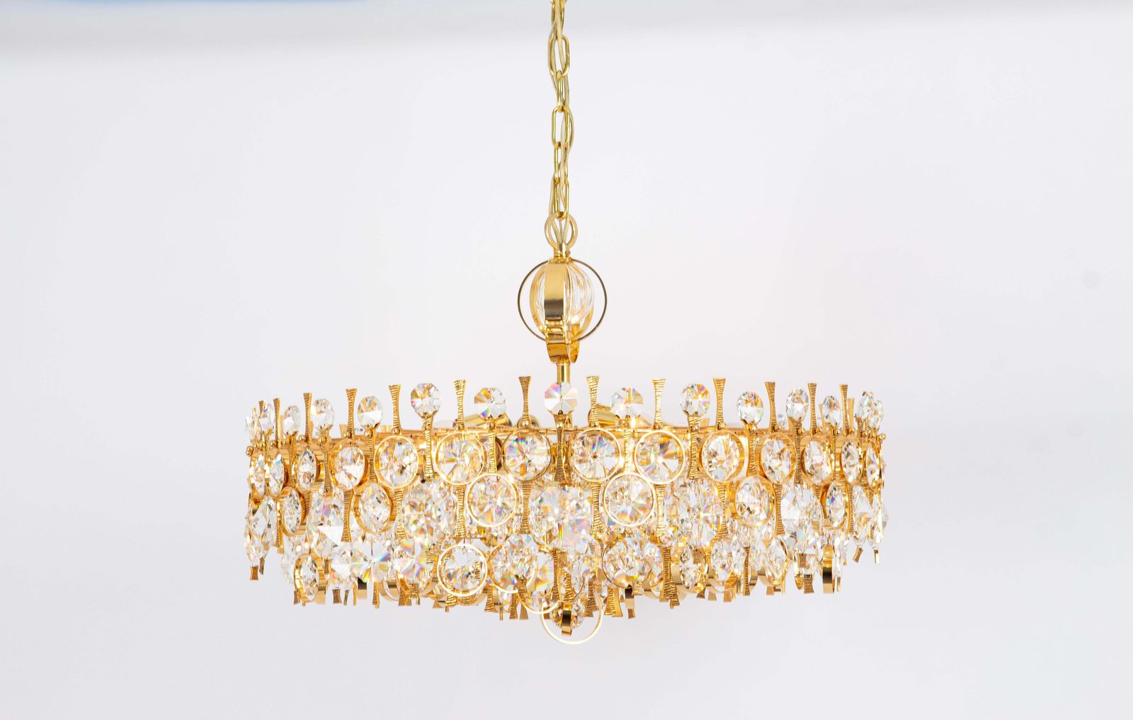 Large Gilt Brass And Crystal Chandelier, By Palwa, Germany, 1970s photo buy