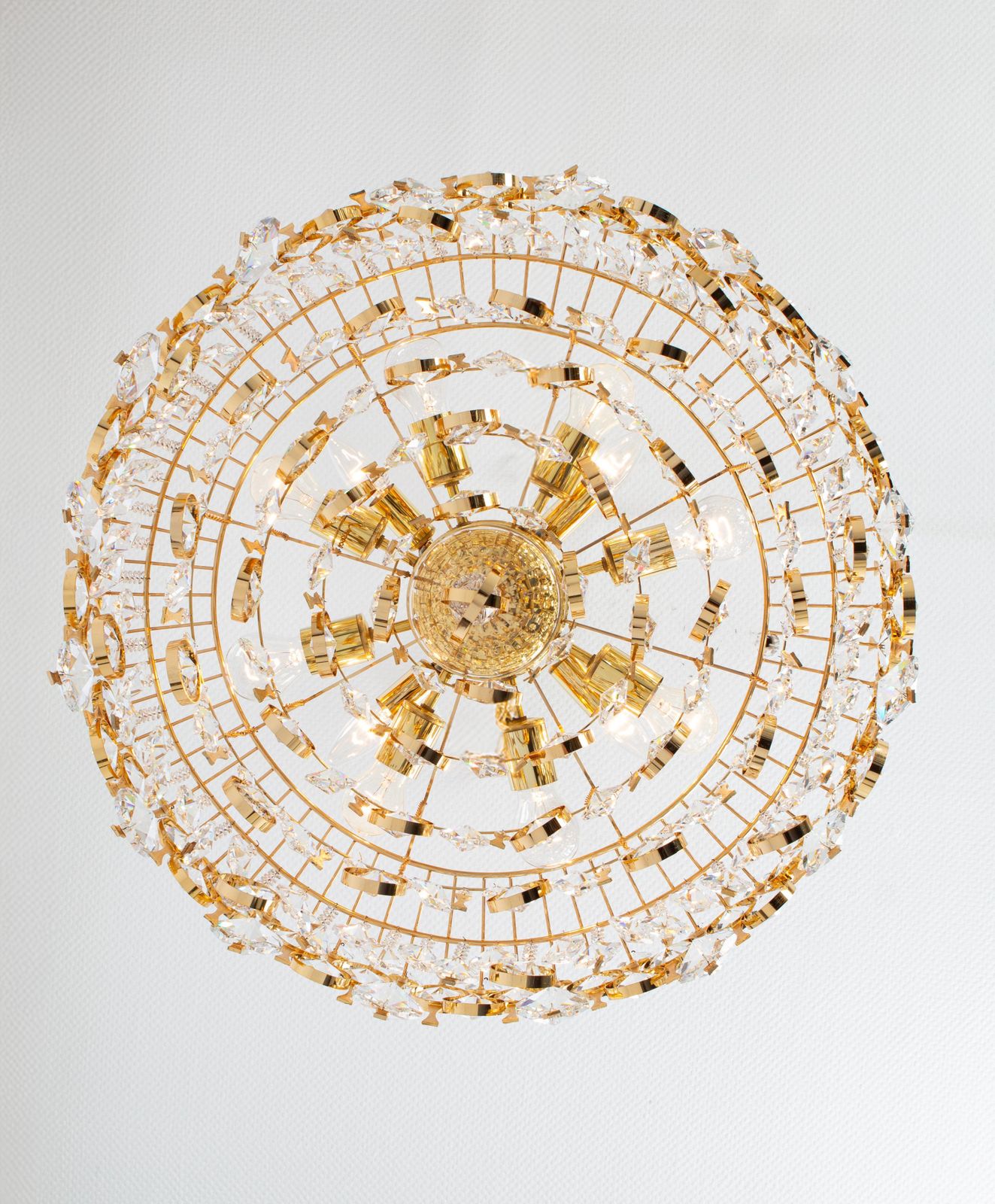 6362.0 Large Gilt Brass And Crystal Chandelier, By Palwa, Germany, 1970s photo