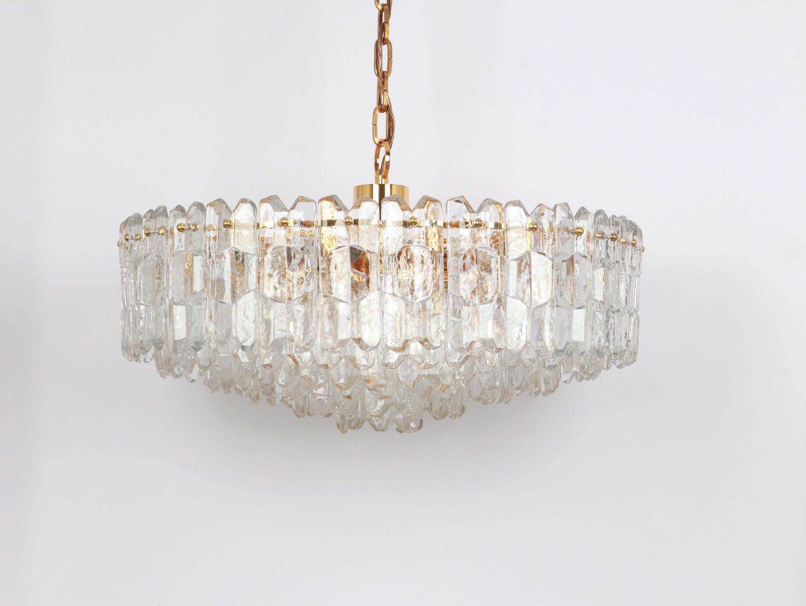 1 Of 2 Huge Kalmar Chandelier 'Palazzo', Gilt Brass Glass, Austria, 1970 photo for sale