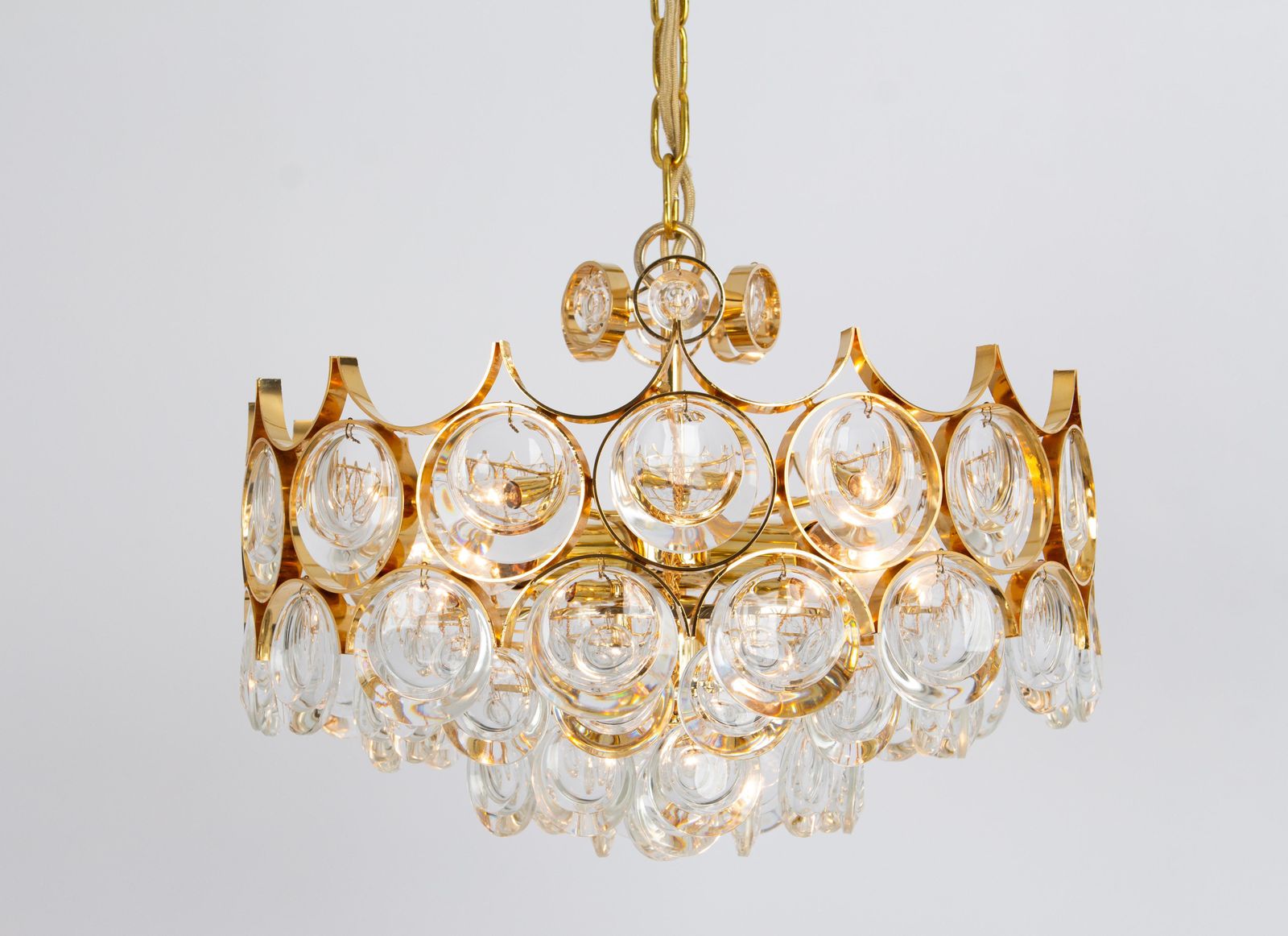 photo for sale 1 Of 2 Gilt Brass Chandelier, Sciolari Style By Palwa, Germany, 1970s
