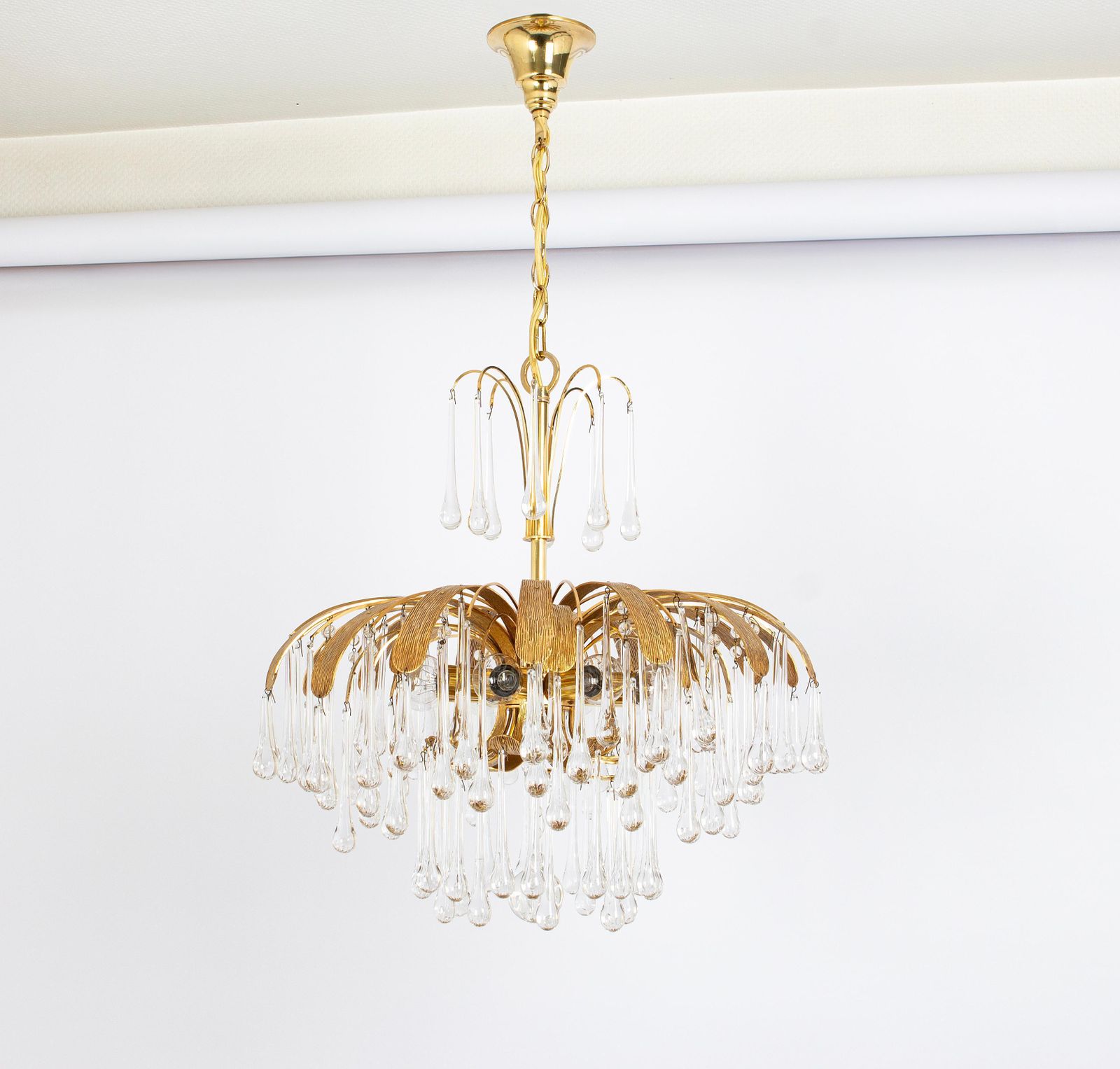 1 Of 3 Gilt Brass Teardrop Chandelier By Palwa, Sciolari Design, Germany, 1970s photo furniture