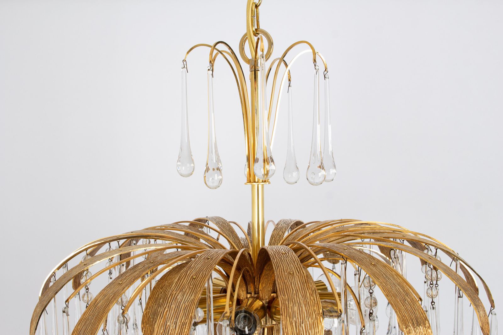 1 Of 3 Gilt Brass Teardrop Chandelier By Palwa, Sciolari Design, Germany, 1970s photo Lighting