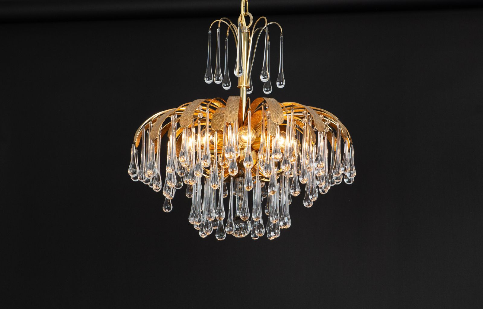 photo buy 1 Of 3 Gilt Brass Teardrop Chandelier By Palwa, Sciolari Design, Germany, 1970s