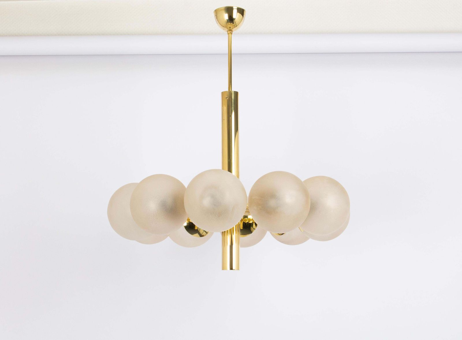 Large Stunning Kaiser Sputnik Frosted Glass Globes Chandelier, Germany, 1970s photo furniture