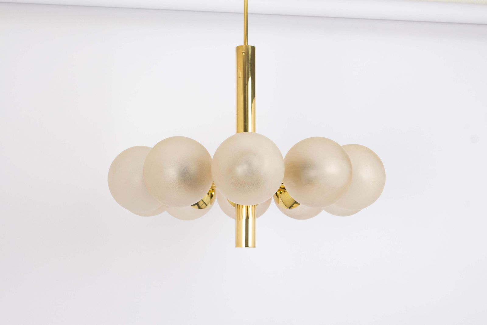 Large Stunning Kaiser Sputnik Frosted Glass Globes Chandelier, Germany, 1970s photo for sale