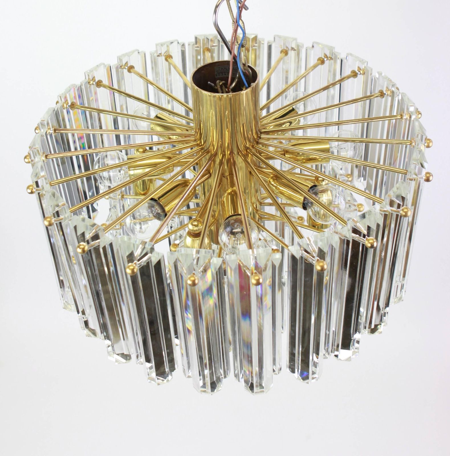 1 Of 2 Stunning Brass, Crystal Glass Light Fixture Floria, Kalmar, Austria, 1970 photo 3783.0