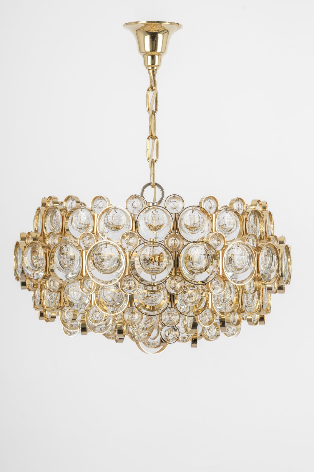 1 Of 3 Stunning Gilt Brass Chandelier, Sciolari Design By Palwa, Germany, 1970s photo for sale