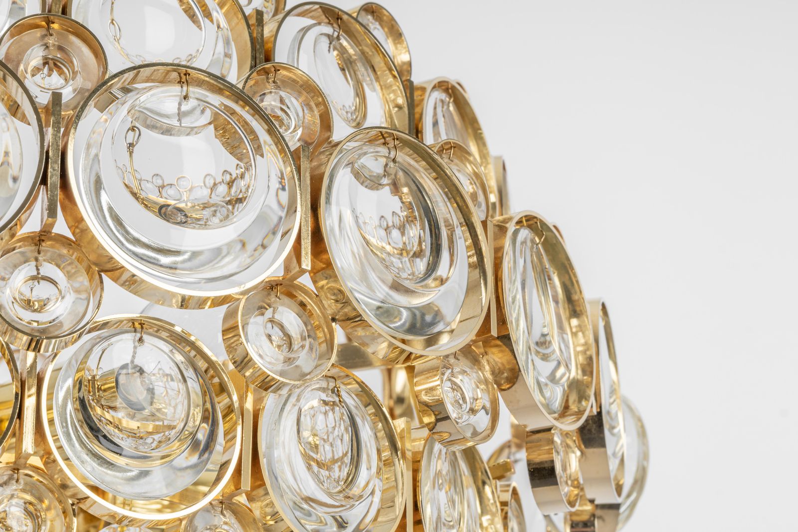 1 Of 3 Stunning Gilt Brass Chandelier, Sciolari Design By Palwa, Germany, 1970s photo vinterior