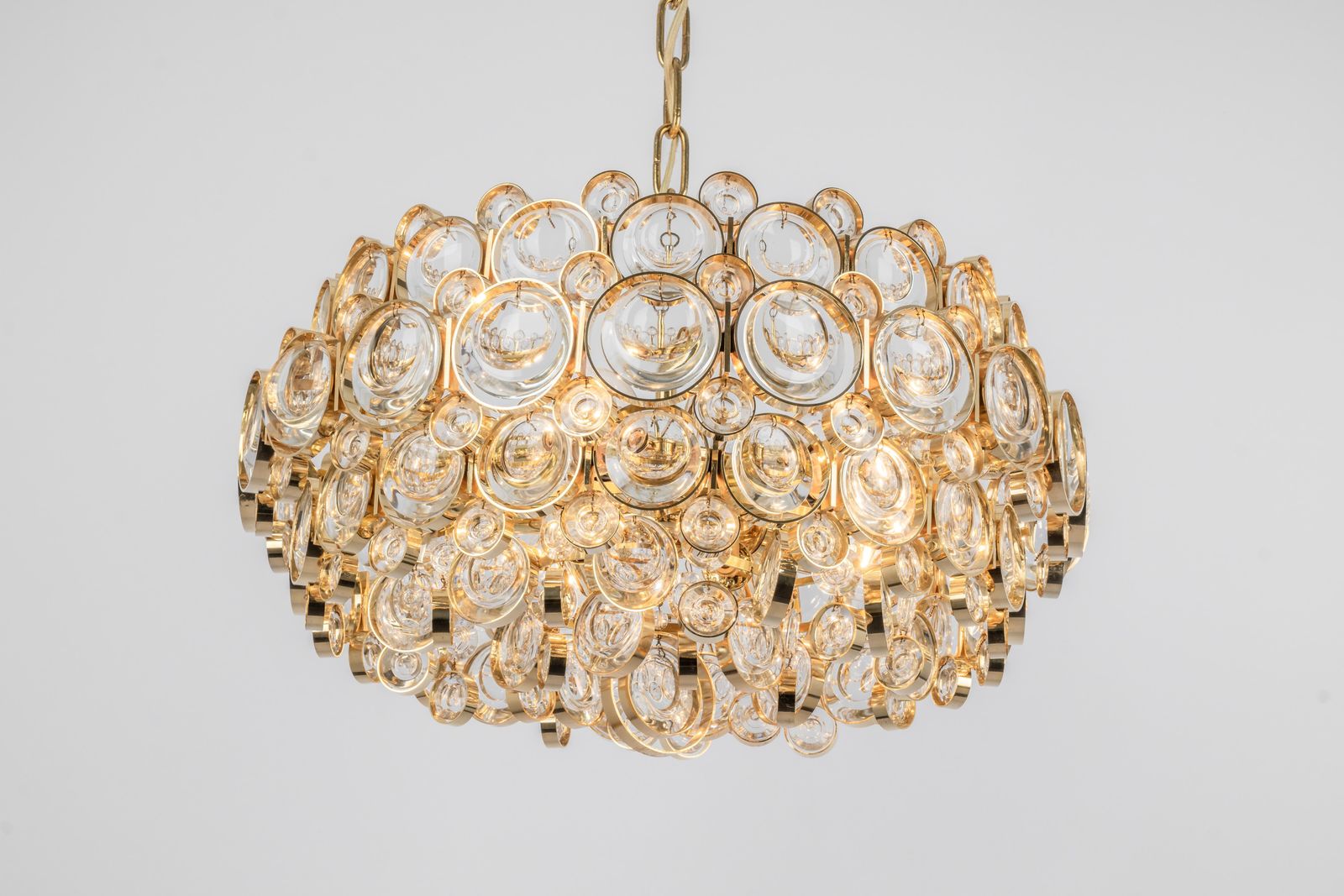 1 Van 3 – Vergulde Messing Hanglamp, Sciolari Ontwerp Door Palwa, Duitsland, Jaren 1970 photo vintage