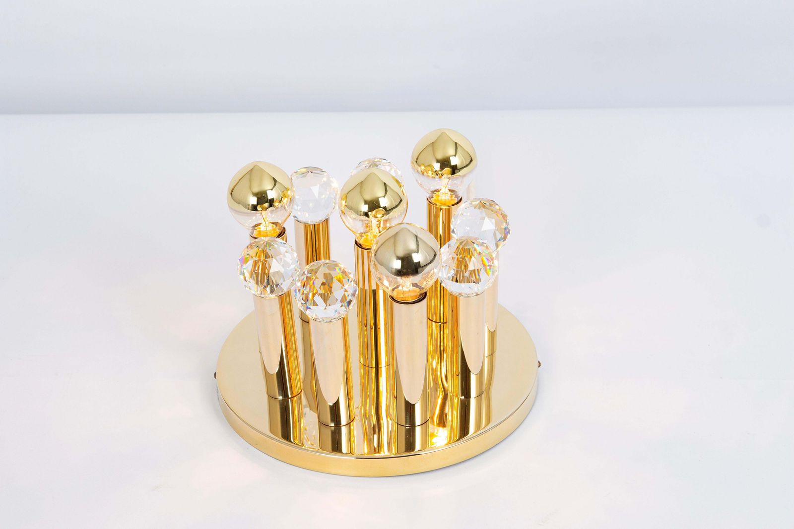 1 Of 9 Petite Swarovski Crystal And Gilt Brass Flush Mount By Ernst Palme, 1970s photo buy