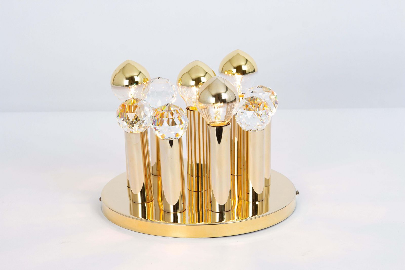 1 Of 9 Petite Swarovski Crystal And Gilt Brass Flush Mount By Ernst Palme, 1970s photo vintage