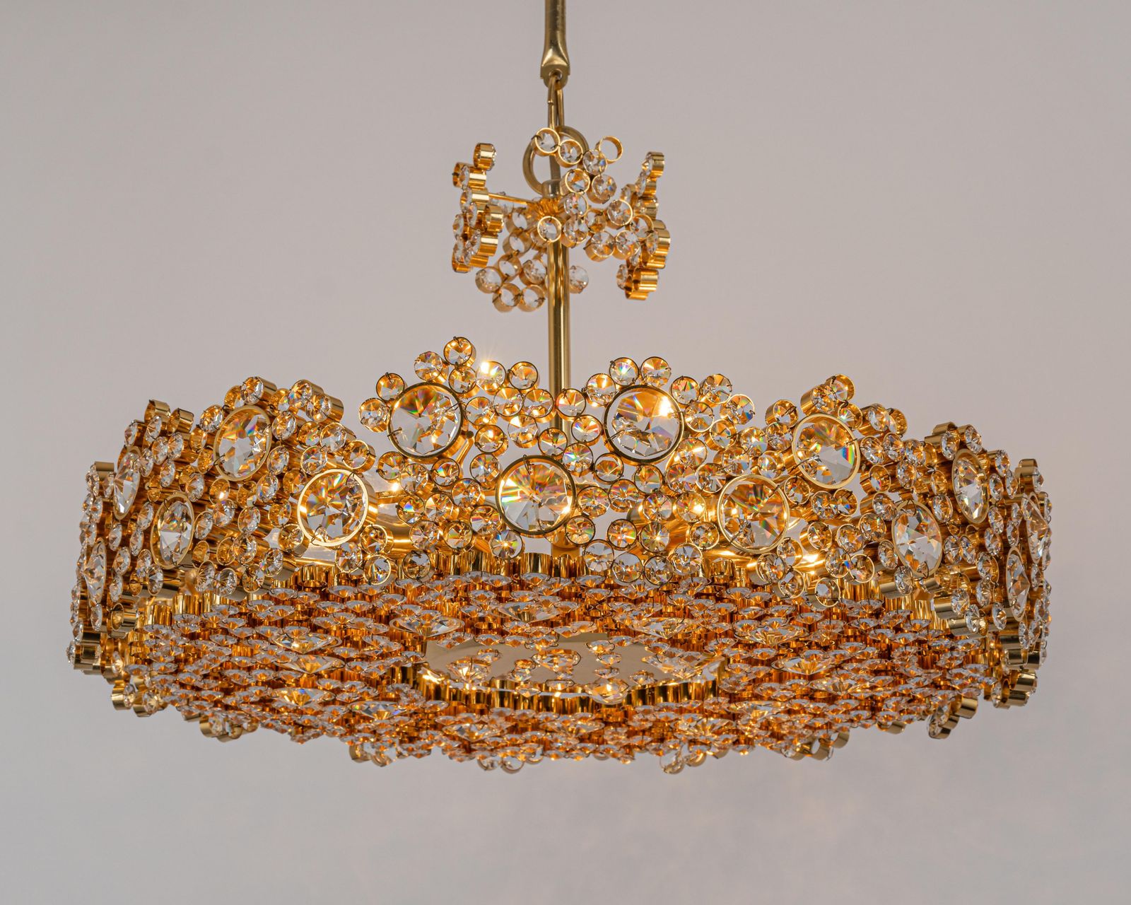 photo furniture Gilt Brass And Crystal Glass Encrusted Chandeliers By Palwa, Germany, 1970s
