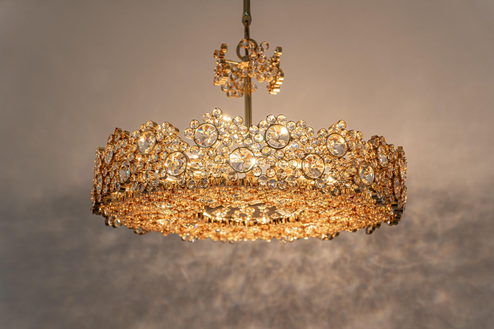 photo vinterior Gilt Brass And Crystal Glass Encrusted Chandeliers By Palwa, Germany, 1970s