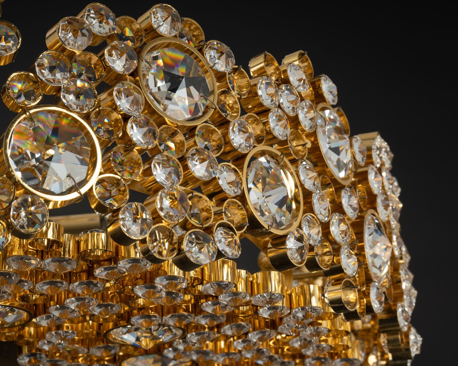 photo vintage Gilt Brass And Crystal Glass Encrusted Chandeliers By Palwa, Germany, 1970s