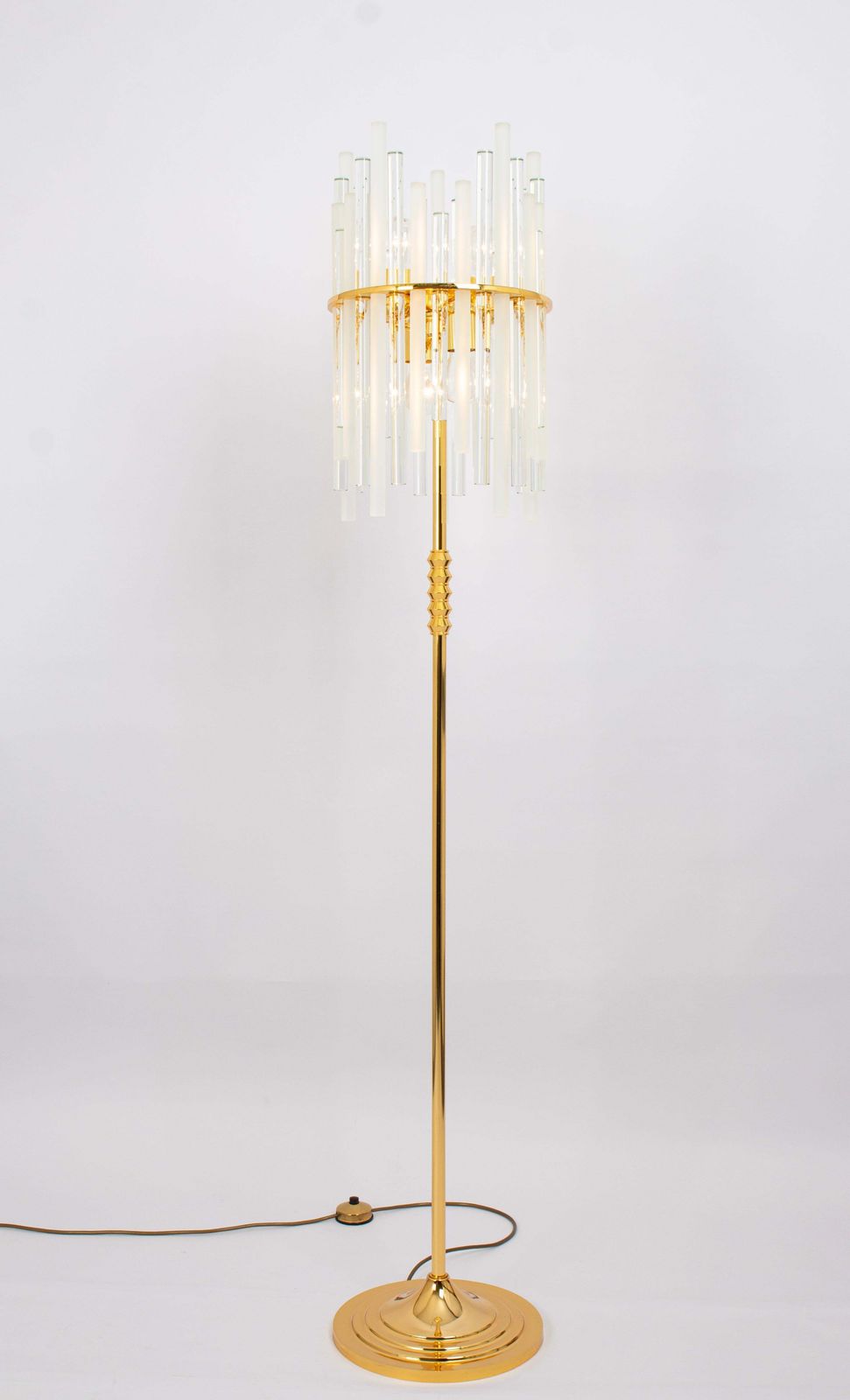 Lighting Stunning Large Brass Floor Lamp With Crystal Rods By C.Palme , Germany, 1970s photo