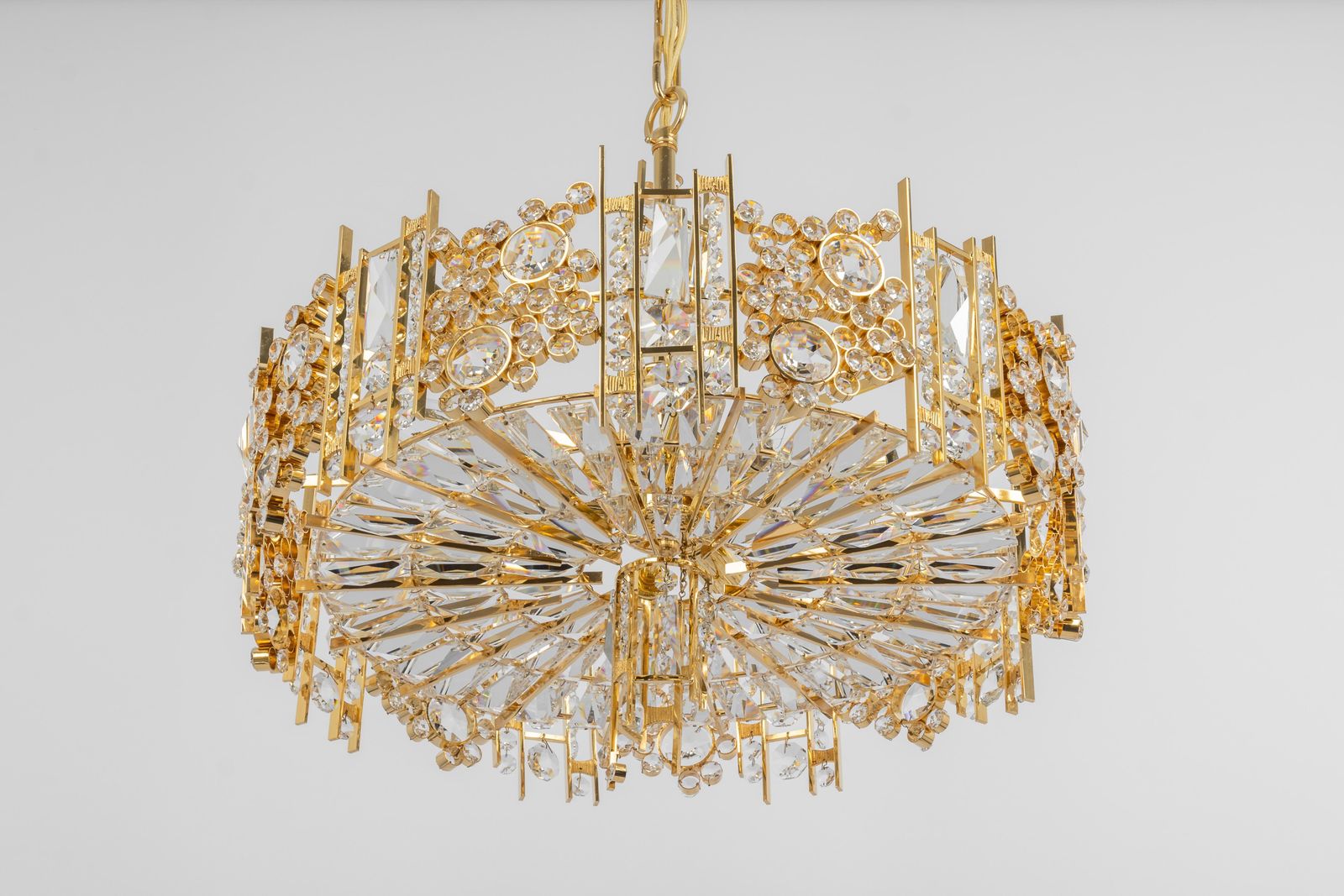 Large Gilt Brass And Crystal Chandelier, By Palwa, Germany, 1970s photo for sale