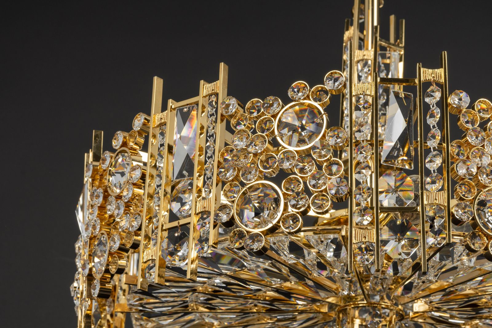 4642.0 Large Gilt Brass And Crystal Chandelier, By Palwa, Germany, 1970s photo