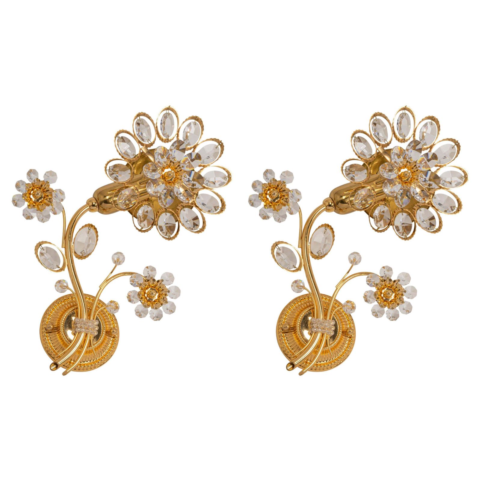 1 Of 4 Gilt Brass Flower Shape Wall Lights By Palwa, Germany, 1970s