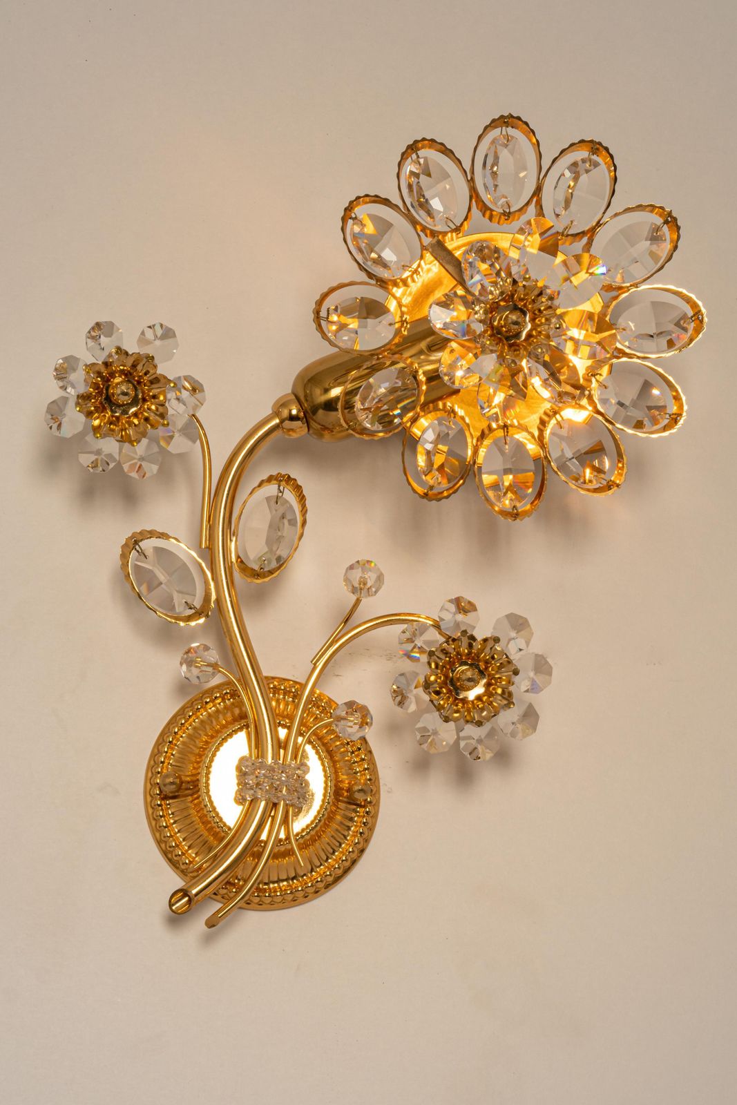 Lighting 1 Of 4 Gilt Brass Flower Shape Wall Lights By Palwa, Germany, 1970s photo
