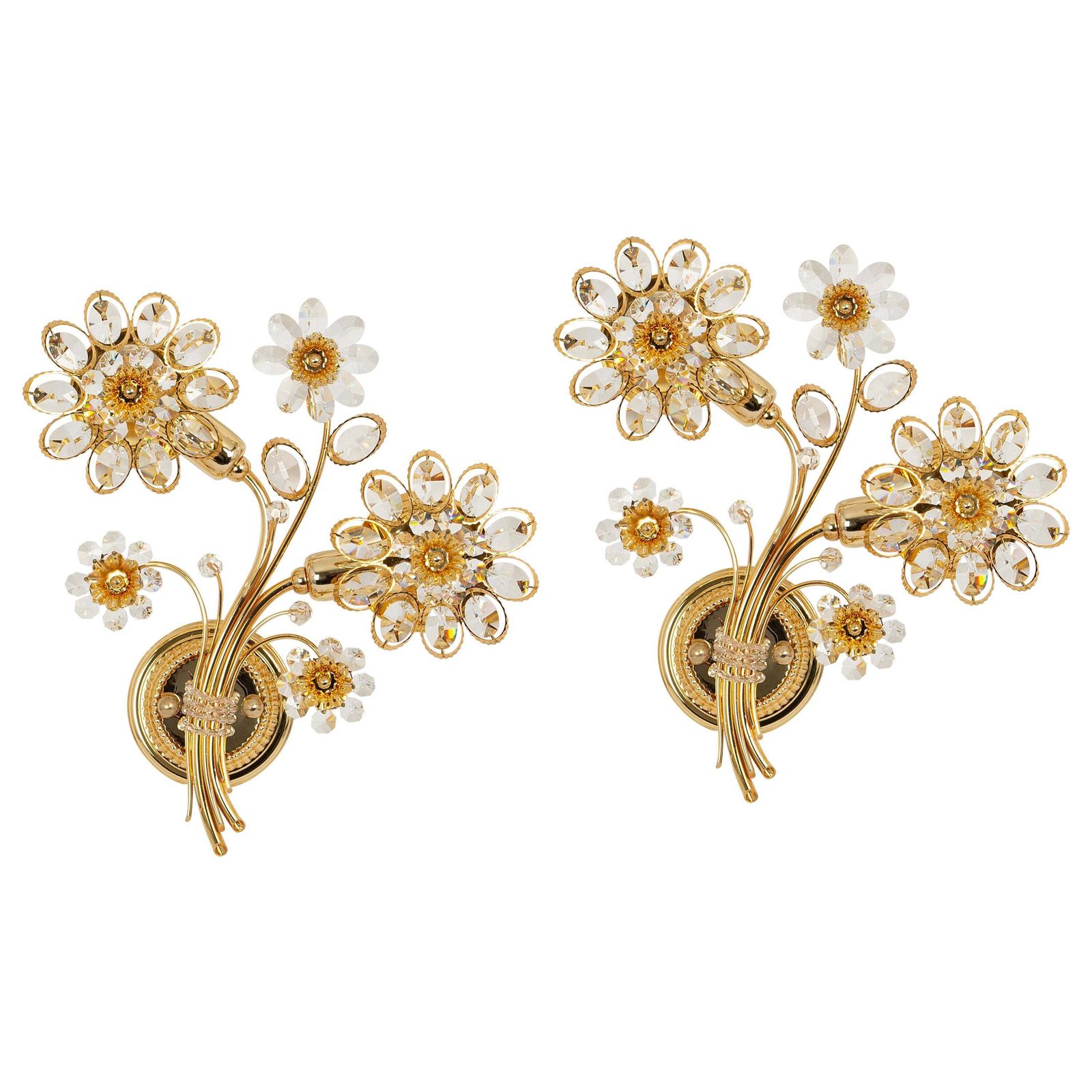 1 Of 4 Large Gilt Brass Flower Shape Wall Lights By Palwa, Germany, 1970s