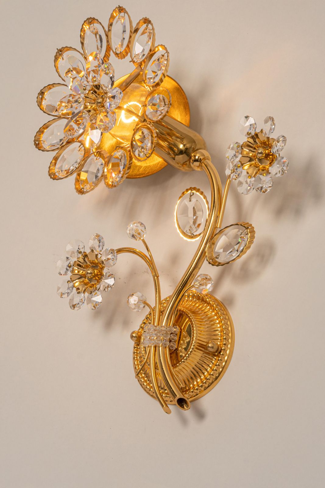 1 Of 3 Gilt Brass Flower Shape Wall Lights By Palwa, Germany, 1970s photo buy