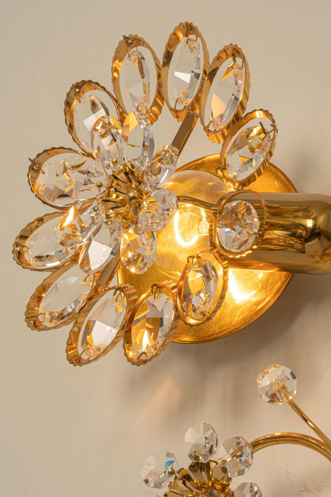 1 Of 3 Gilt Brass Flower Shape Wall Lights By Palwa, Germany, 1970s photo vintage