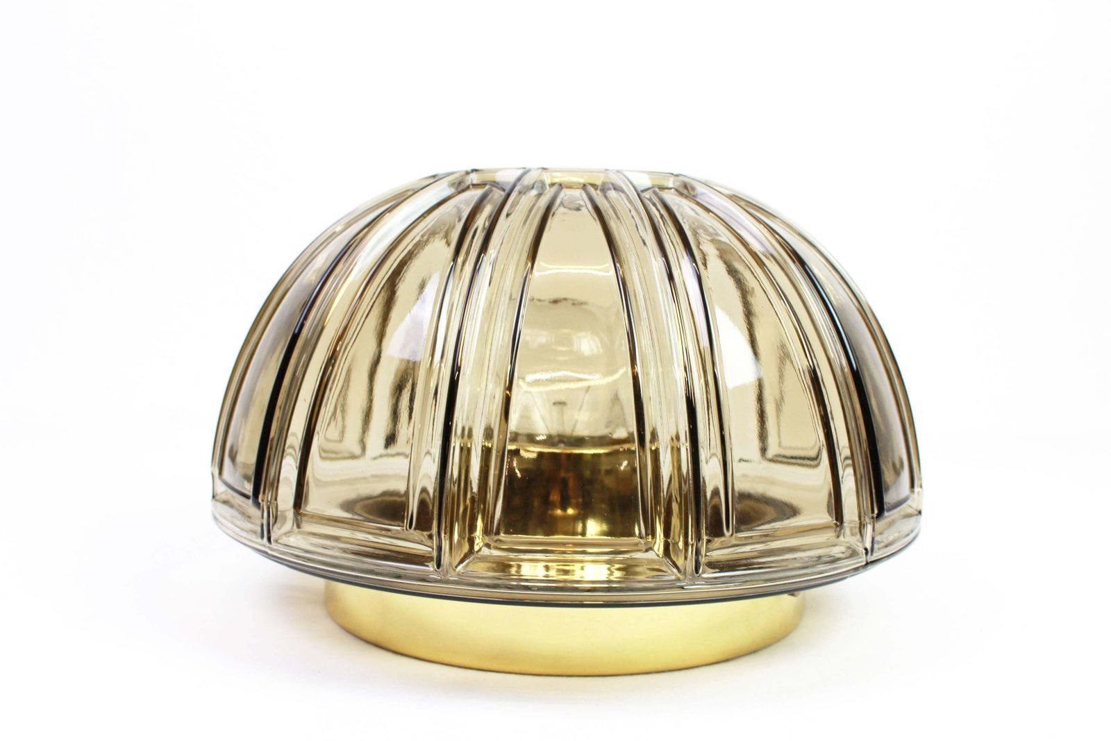 Pair Of Brass And Amber Glass Sconces Or Flush Mount By Limburg, Germany, 1960s photo for sale