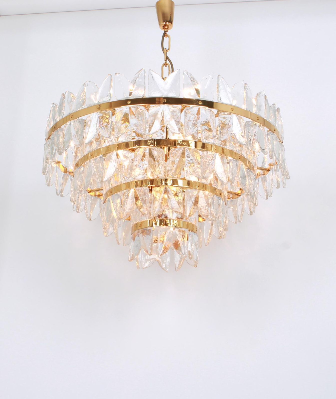 Huge Kalmar Chandelier 'Corina', Gilt Brass Glass, Austria, 1970 photo vintage