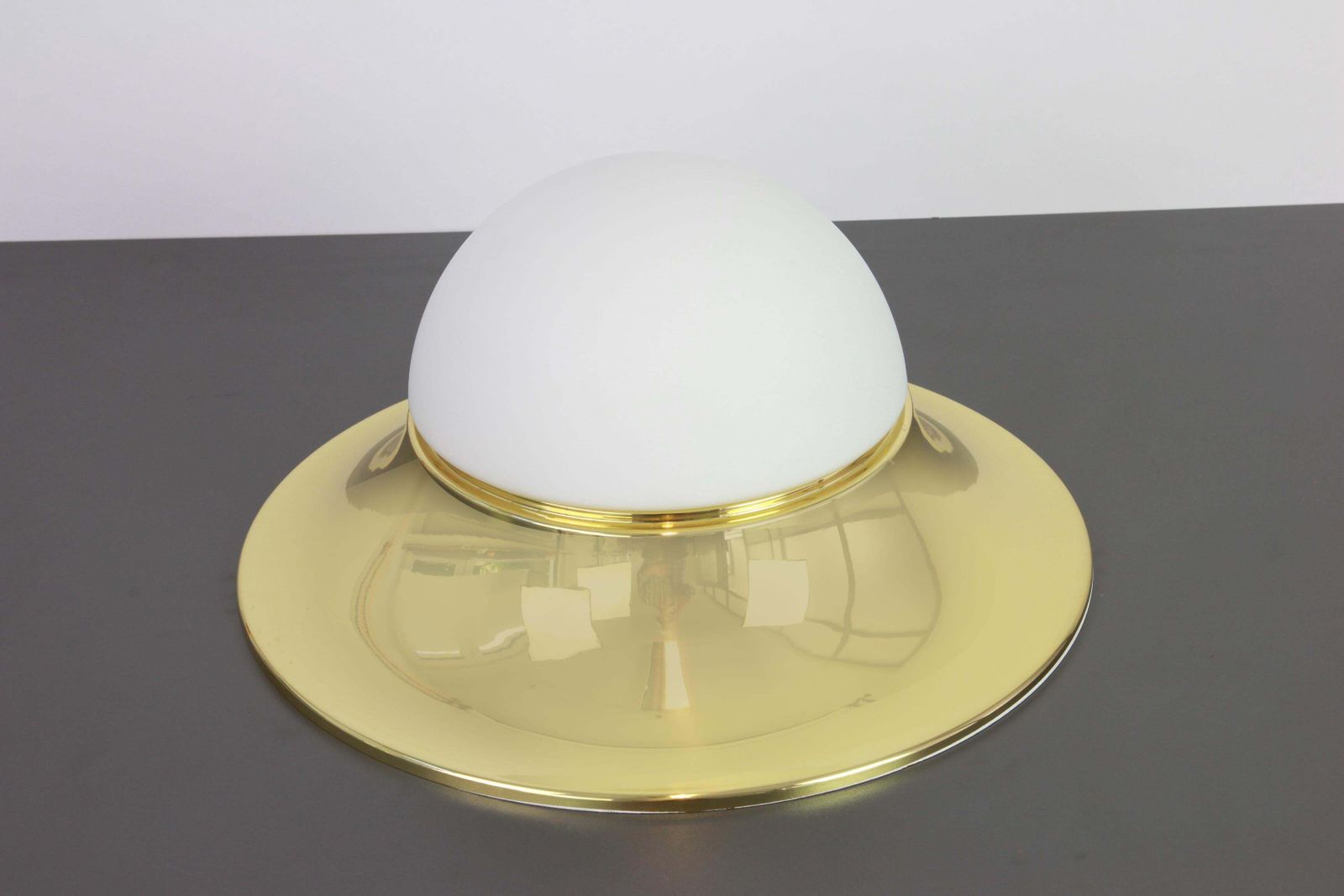 1 Of 5 Large Ufo Brass Glass Flush Mounts, Limburg, Germany, 1970s photo Lighting