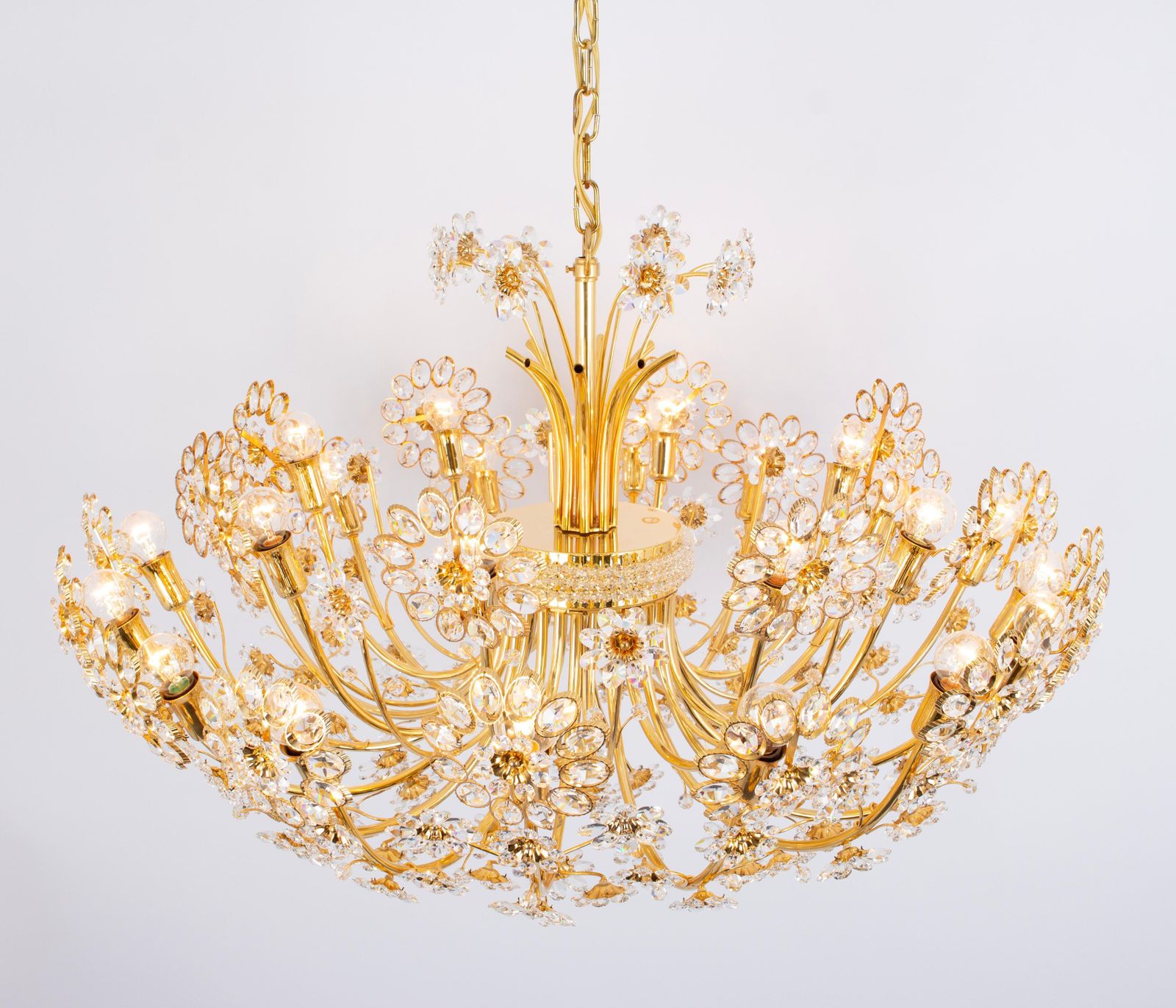 photo furniture Huge Delicate Gilt Brass And Crystal Flower Chandelier By Palwa, Germany, 1970s