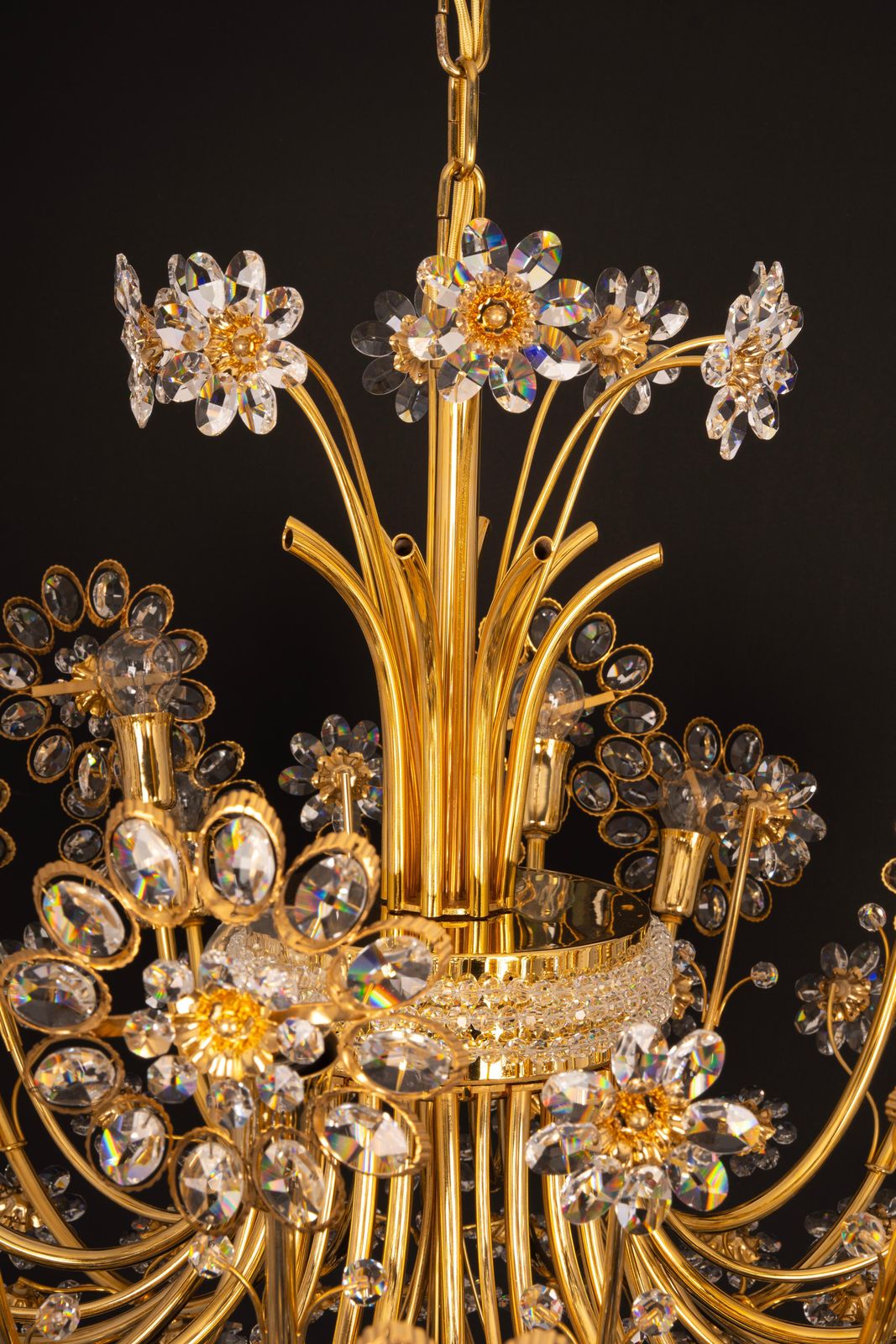 photo buy Huge Delicate Gilt Brass And Crystal Flower Chandelier By Palwa, Germany, 1970s