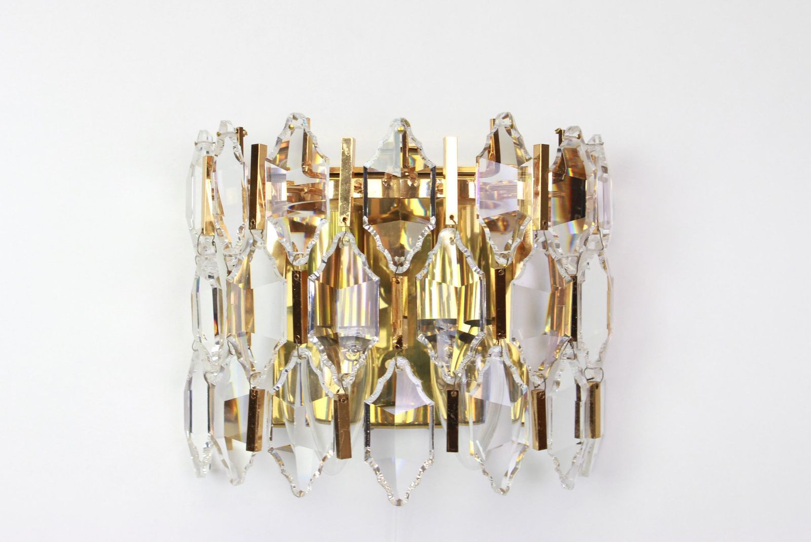 Pair Of Golden Gilded Brass And Crystal Sconces By Palwa, Germany, 1970s photo 1032.0